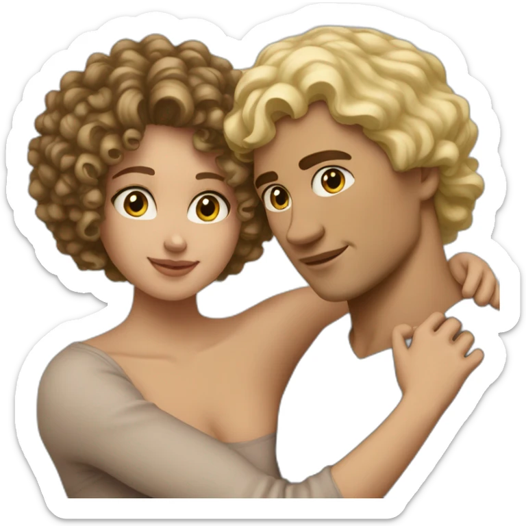 Light skin man with dark curly hair hugging a blonde curvy woman sticker