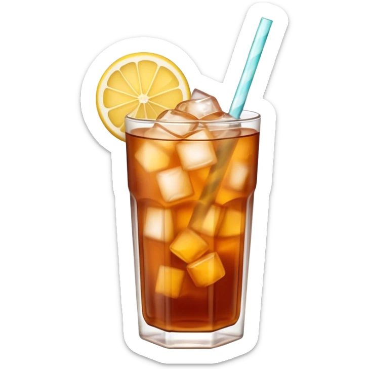Cinematic Realistic Thai Ice Tea Drink Emoji, depicted as a chilled glass of sweet, creamy iced tea rendered with vivid textures and refreshing, dynamic lighting. sticker