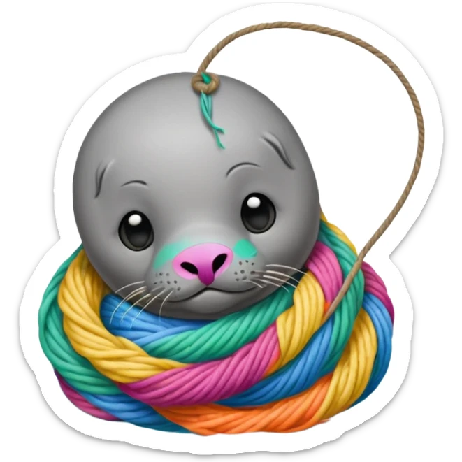 Realistic Seal (That you see his hole body) Stauck with his head in a fishing yarn in the ocean, with much colourful plastic floating around it sticker
