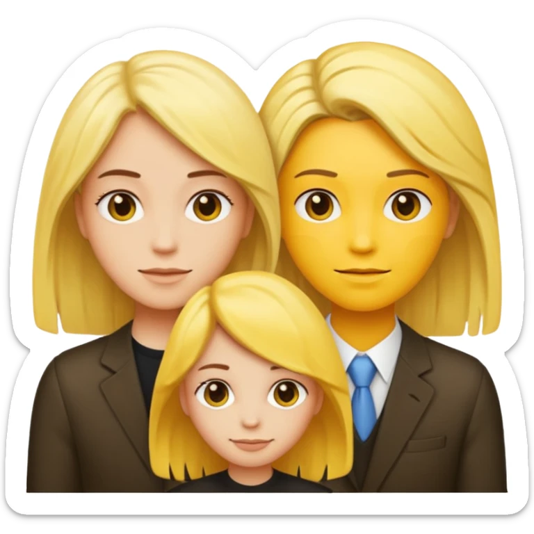 three people, all yellow emoji skin color but different hair colors next to each other  sticker