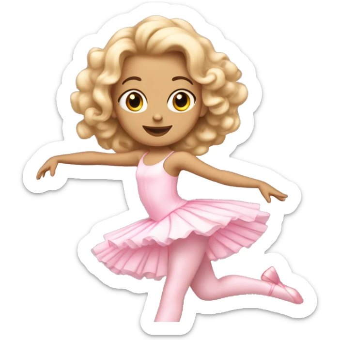 coquette white dancing girl with curly beige hair and pink ballerina dress  sticker