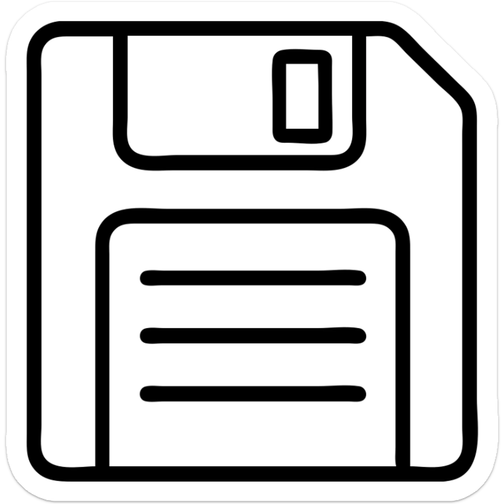 Make the top metal part of the olive green floppy disk beige to match the label. Keep the style simple, with clear outlines, graphic shadows and highlights for volume, no face, no background. sticker