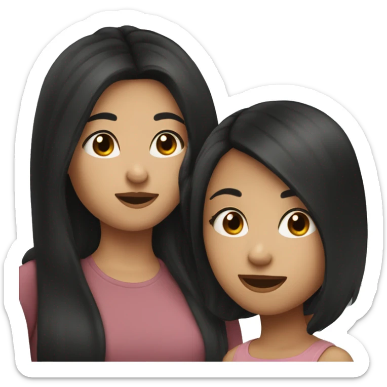 Girl with long black hair kissing girl with short brown hair sticker