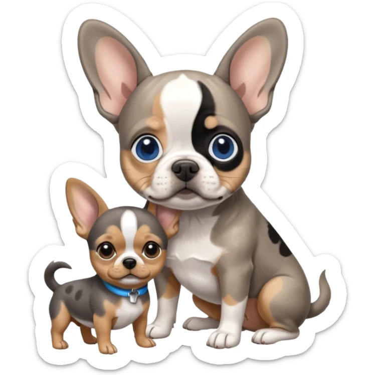 Gray and tan Merle blue eyed Frenchie with black and tan chihuahua as best friends sticker