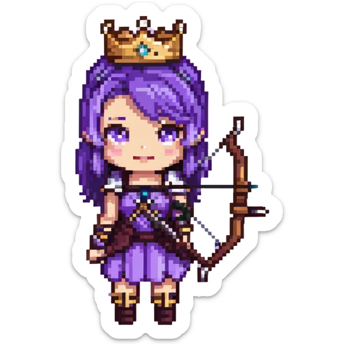 Archer Queen from Clash of Clans with purple hair, crown, bow and arrow, purple outfit sticker