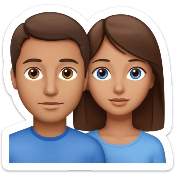 couple homme cheveux raide châtains, yeux bleu et femme cheveux raide chatains, yeux marron sticker