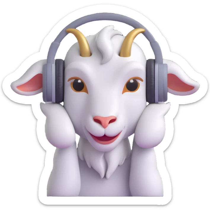 cool grey goat gamer with headphones, vibrant and expressive, 3D emoji style sticker
