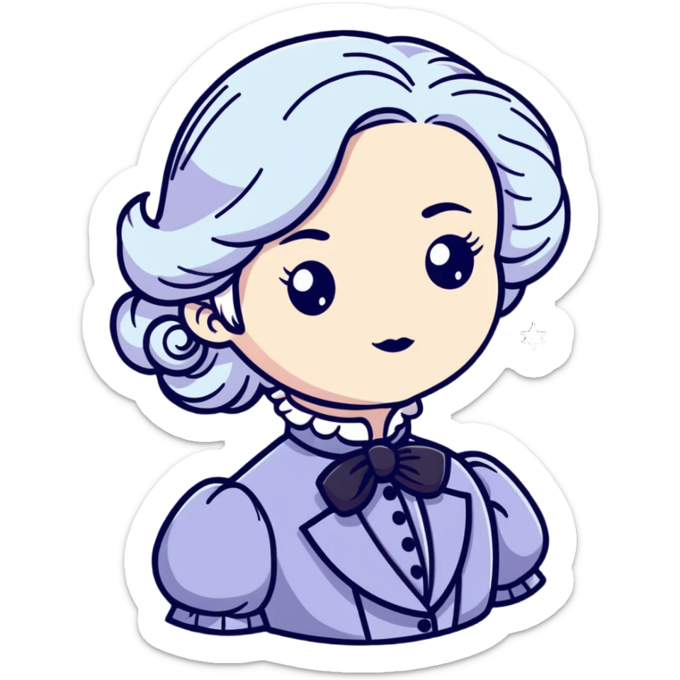 Victorian character with pale skin, white hair, and star-shaped eyes in elegant Victorian attire sticker