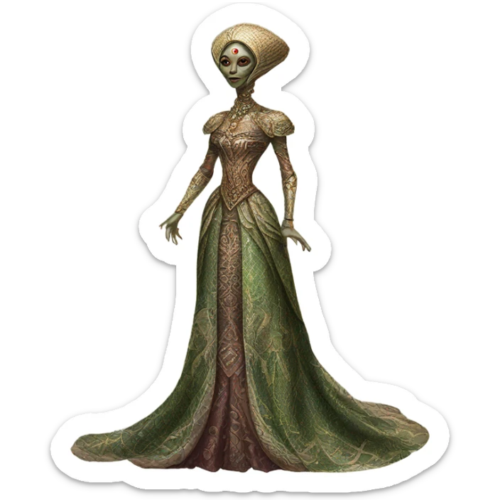 a Reptilian alien woman full body in Romanov dress sticker