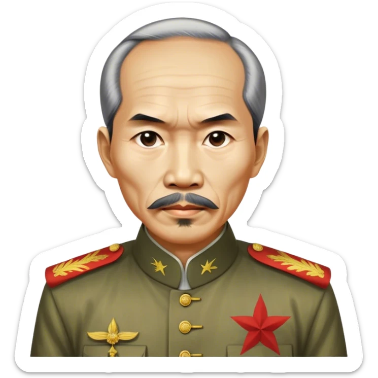 Cinematic Realistic Ho Chi Minh Portrait Emoji, depicted as a determined revolutionary leader in traditional attire with a humble expression, rendered with lifelike textures and soft natural lighting that captures his enduring legacy. sticker
