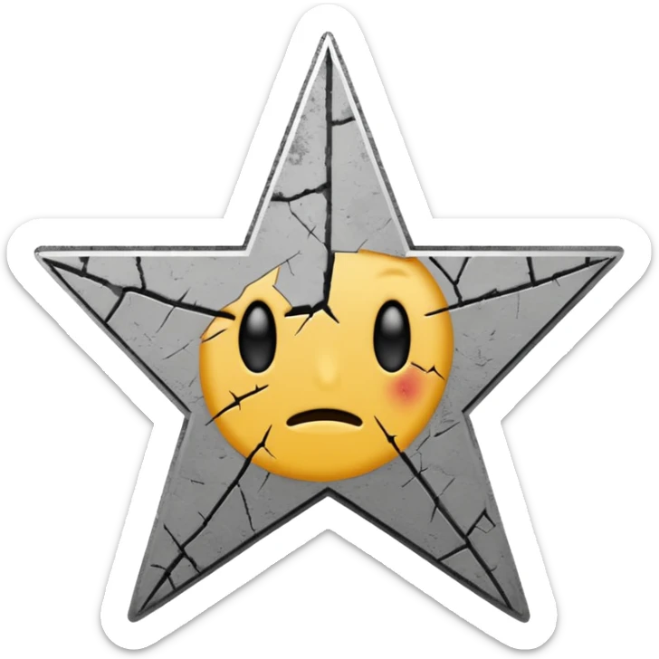 Minimalist emoji-style sticker of a cracked Walk of Fame star with a faint claw mark coming from below, grayscale and ash tones


 sticker