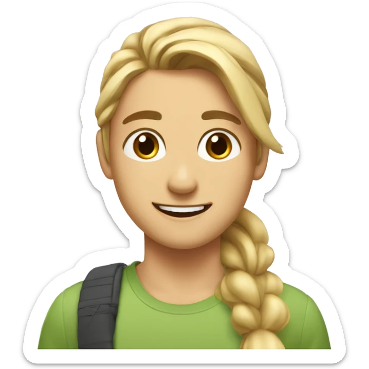 Woman and man smiling, woman has straight Brown hair in a ponytail, slightly sunkissed skin, man has blonde long hair which are in a ponytail, slightly sunkissed skin sticker