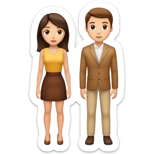Chest upwards view of attractive brunette man and woman with light tan skin standing next to each other sticker