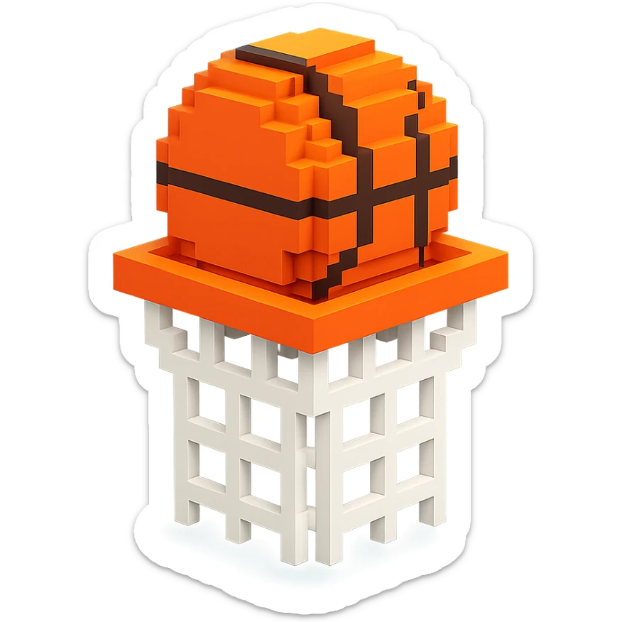 A voxel-style basketball in a net sticker