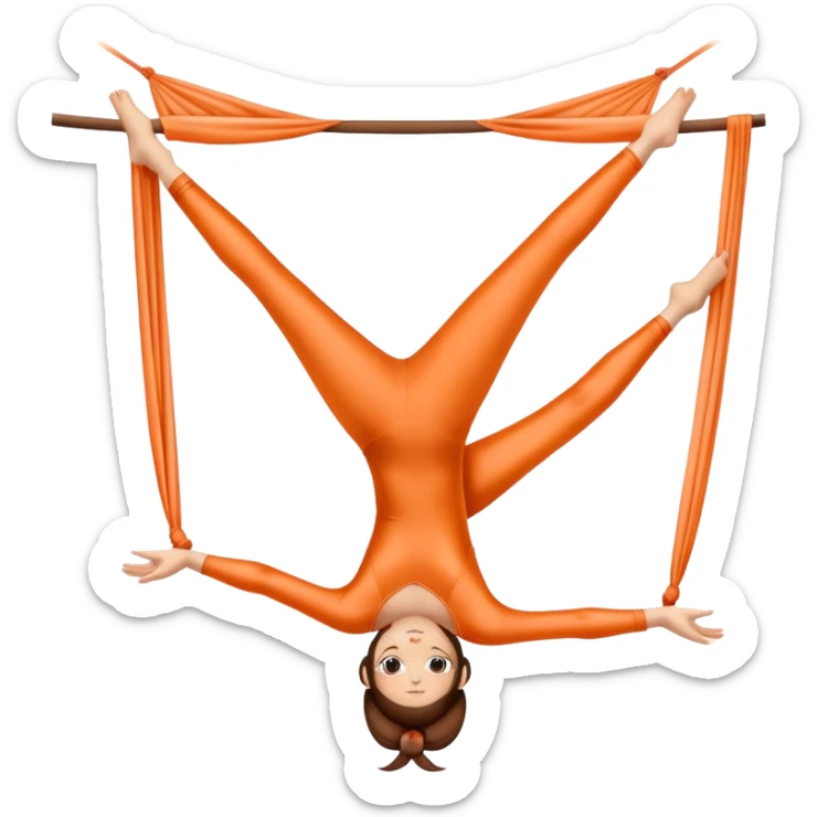 A girl with peach skin and brown hair doing aerial silks in the style of the IOS emojis sticker