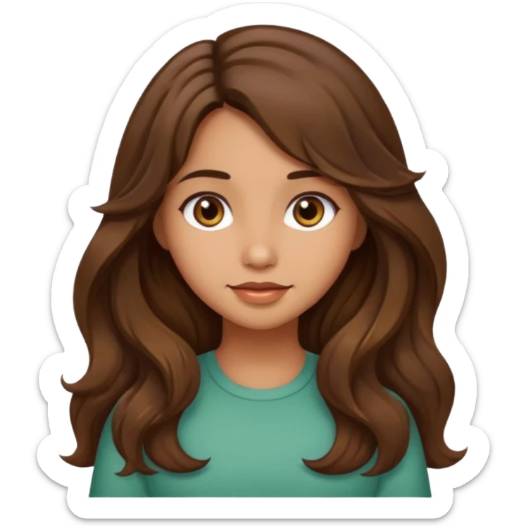 cute girl with long, wavy, meduim brown hair, olive skin sticker