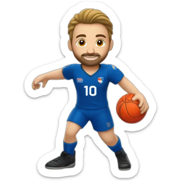 Joueur de handball européen en maillot bleu manche courte numéro 10 et le logo du CLOS Wahagnies sticker