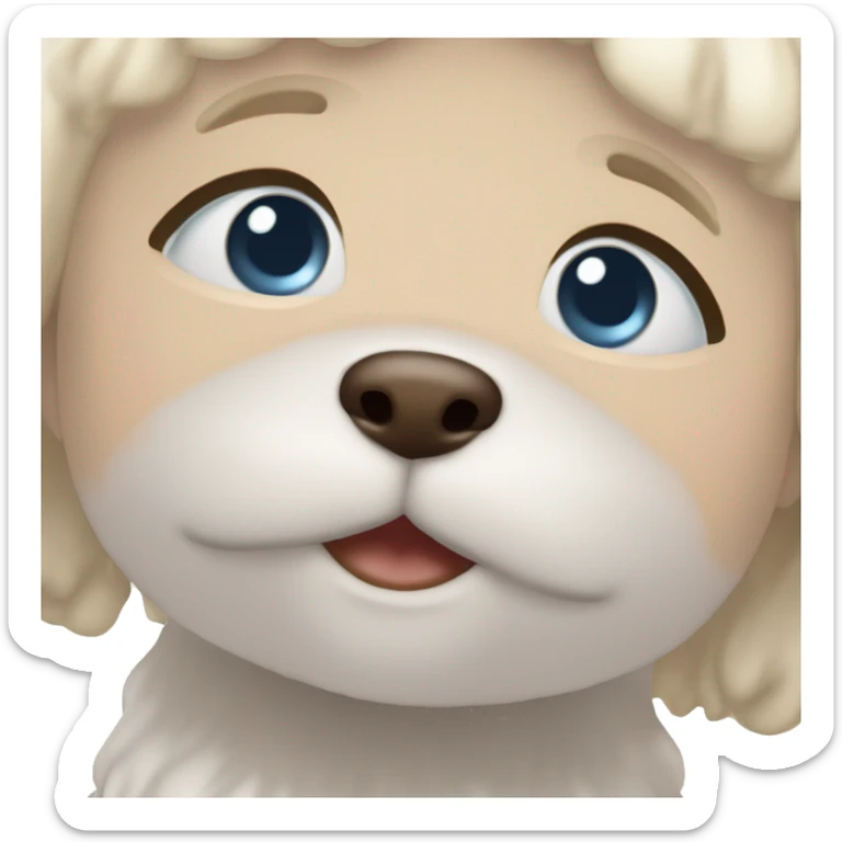 Bichone frise and me (blonde hair, little bit orande and brown tone) blue eyes, standart face, big smile with teeth  sticker