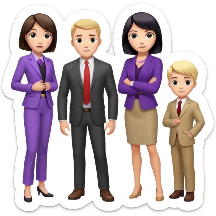 The Parr family from Incredibles in civilian clothes - Bob in business suit, Helen in casual clothes, Violet teen with black hair, Dash blonde boy, baby Jack-Jack sticker