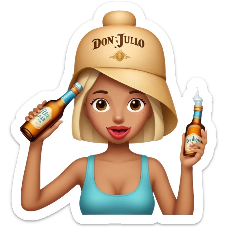Girl With tongue out holding a don julio bottle on her head  sticker