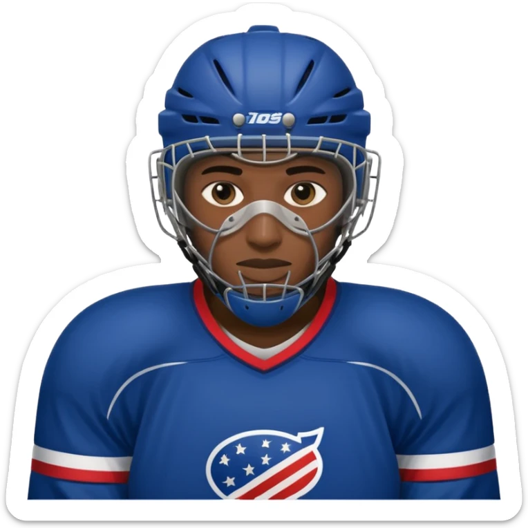 American black Hockey player without a Helmet  and have  a goalkeeper mask which have small holes sticker