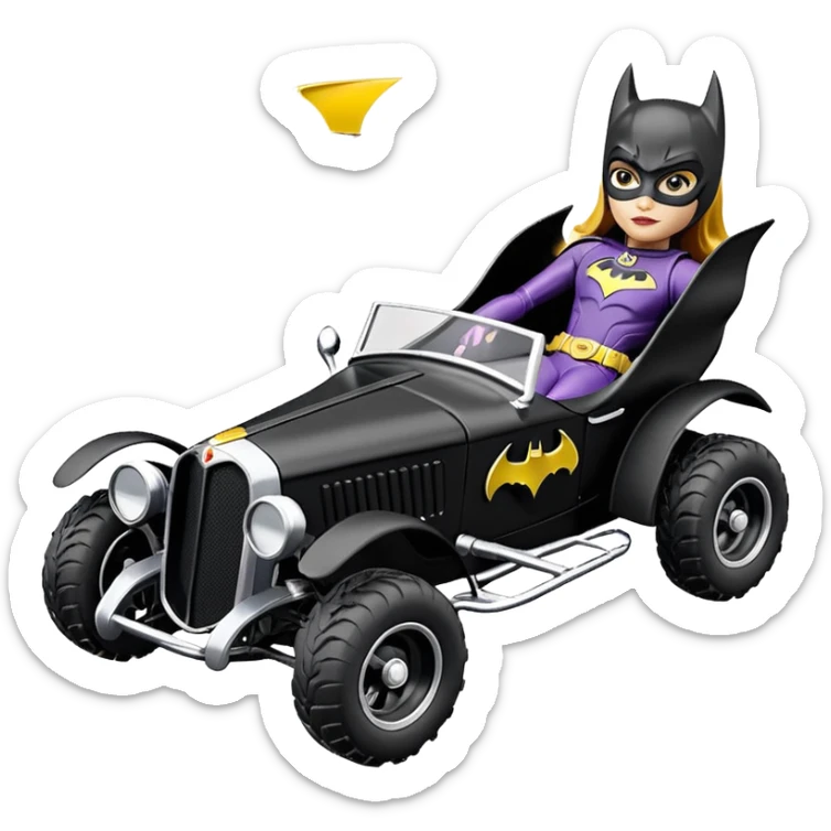 Hot wheels racing cartoons BatGirl’s sixty’s tv show 1932 stealth retro cat burglar sporty petite off-road pursuit mobile cruiser car (reclined seating position) sticker