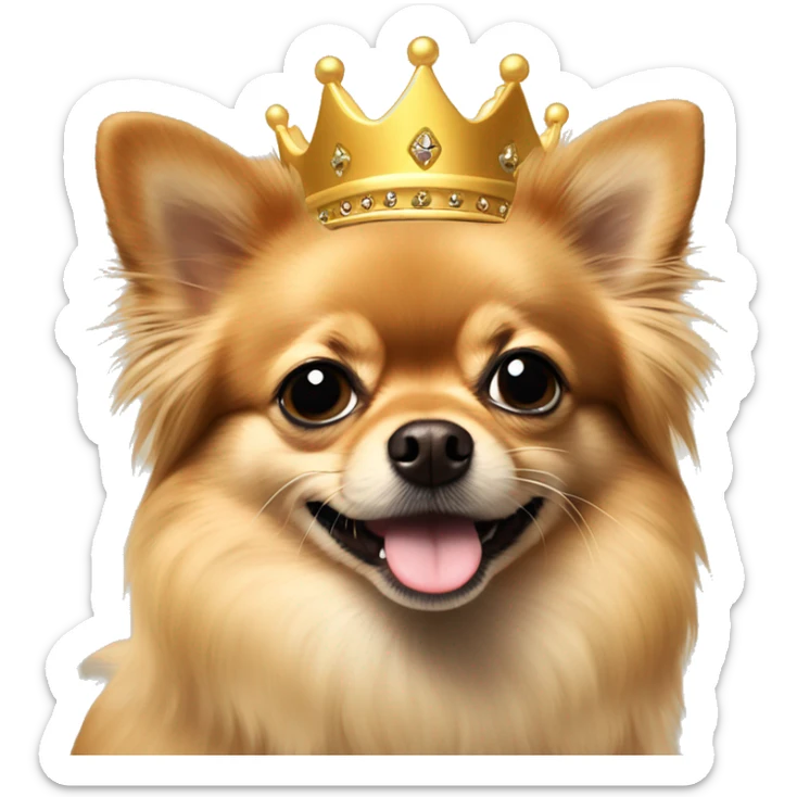 Tan long hair pomchi (Pomeranian chihuahua) wearing a golden crown  sticker