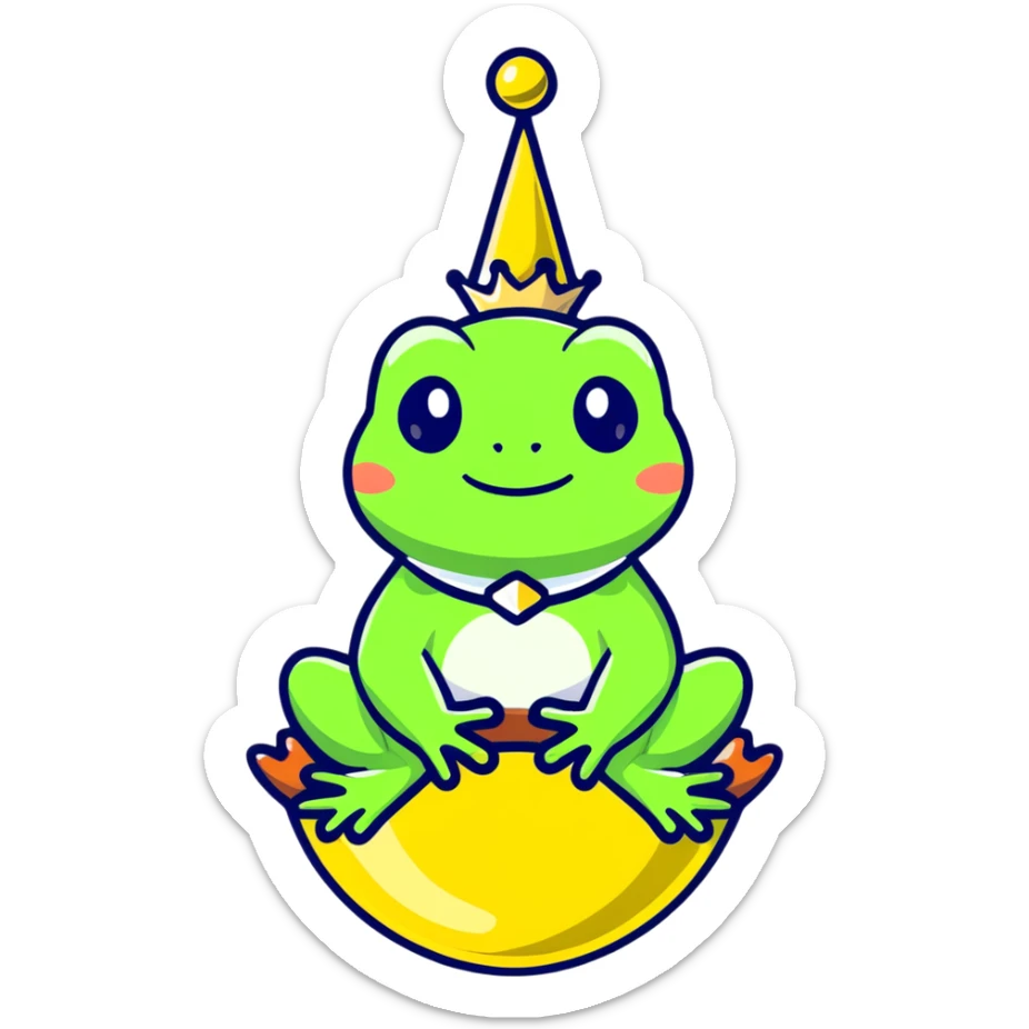 glamorous frog wearing a jeweled choker, sitting on top of the world sticker