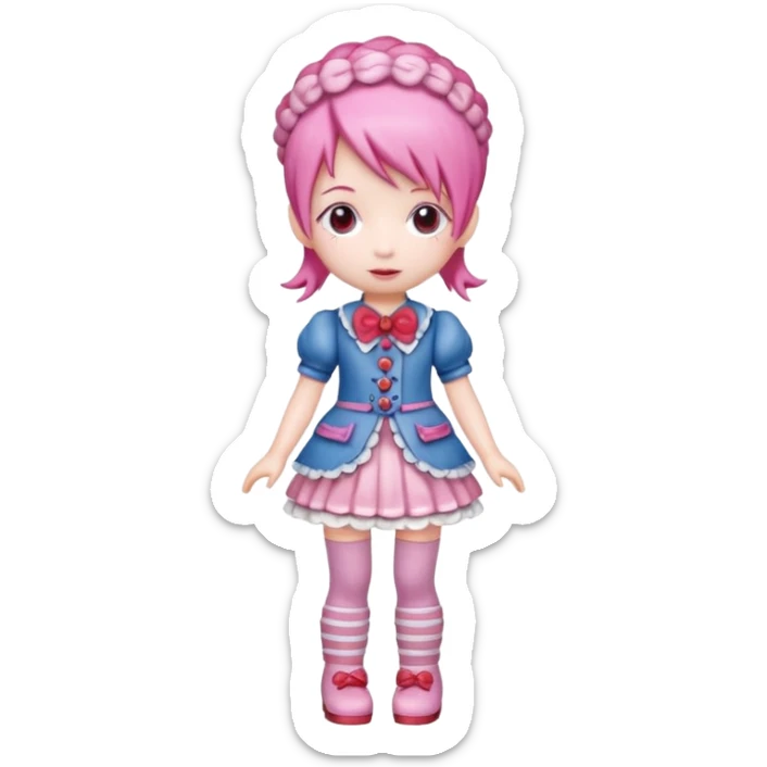 Isolated detaile illustration of the most modern raspberry torte doll figurine full body with pink hair sticker