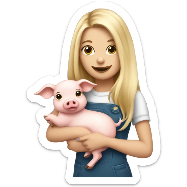 pretty long hair blonde girl holding a baby pig sticker