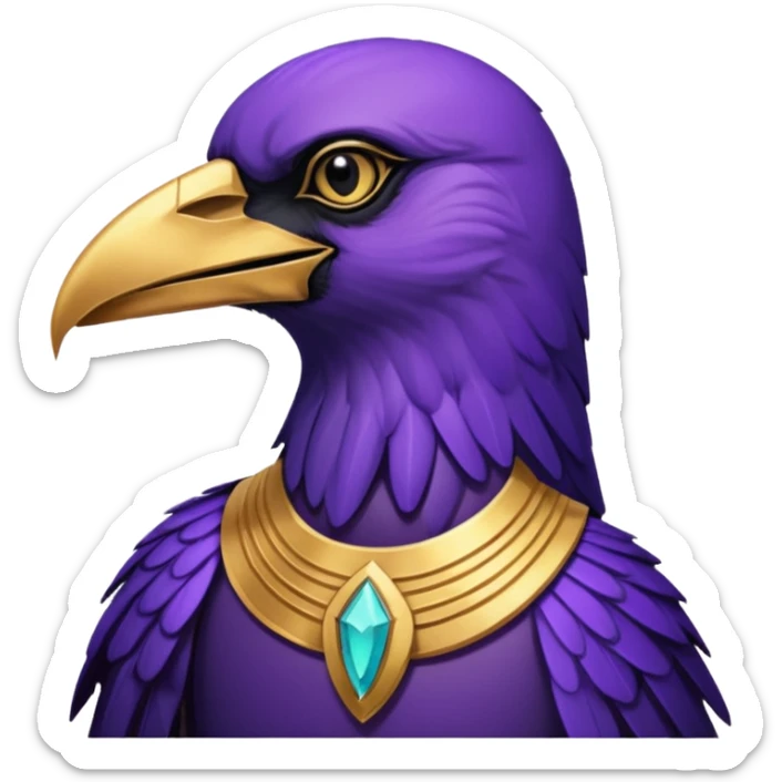A male purple crow character inspired by the Ancient Egyptian god Sutekh/Set. Purple with gold accents and a gold Gemini emblem  sticker
