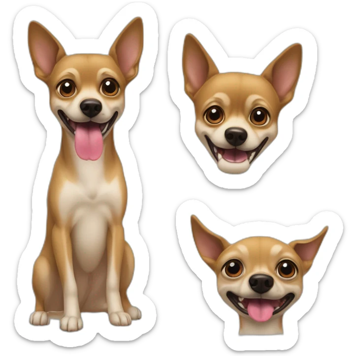 mtutt dog with small german shephard head but larger chihuahua eyes and large overbite with left upper sharp canine tooth a crooked and sticking out mouth sticker
