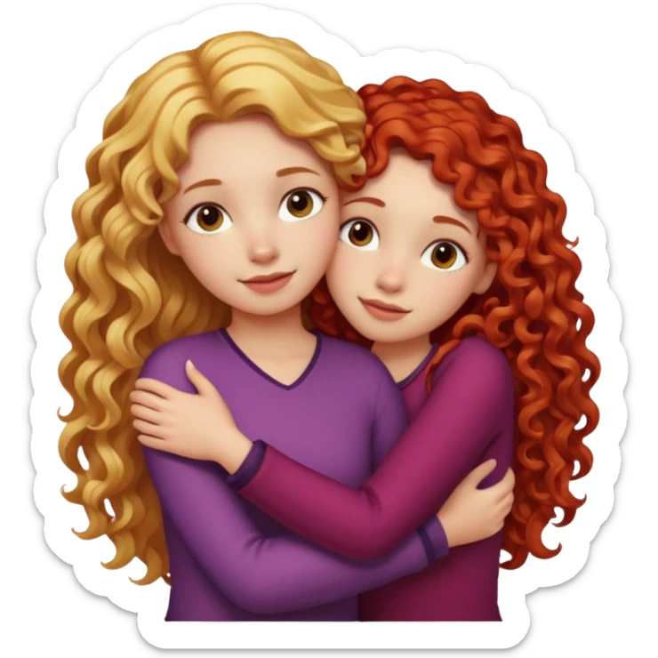 A girl with long blonde hair hugging a girl with red curly hair  sticker