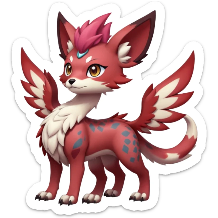 Male edgy cute cool exotic anime-styled Falvie-Fionbri-fantasy-creature-Fakémon-Pokémon, full body, with markings sticker
