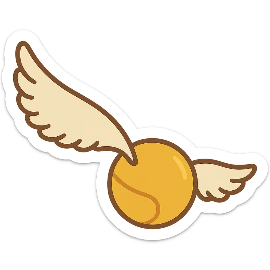 Draw a golden snitch in Color Filled style: hand-drawn with clear color transitions from base to shadow or highlight, no gradients or realism, no outlines, magical atmosphere, transparent background. sticker