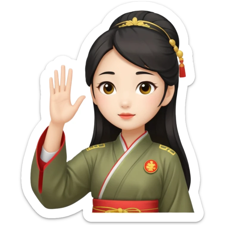 cute and sexy chinese girl in hanfu, paying respect by "salute" gesture as in army, using right hand sticker
