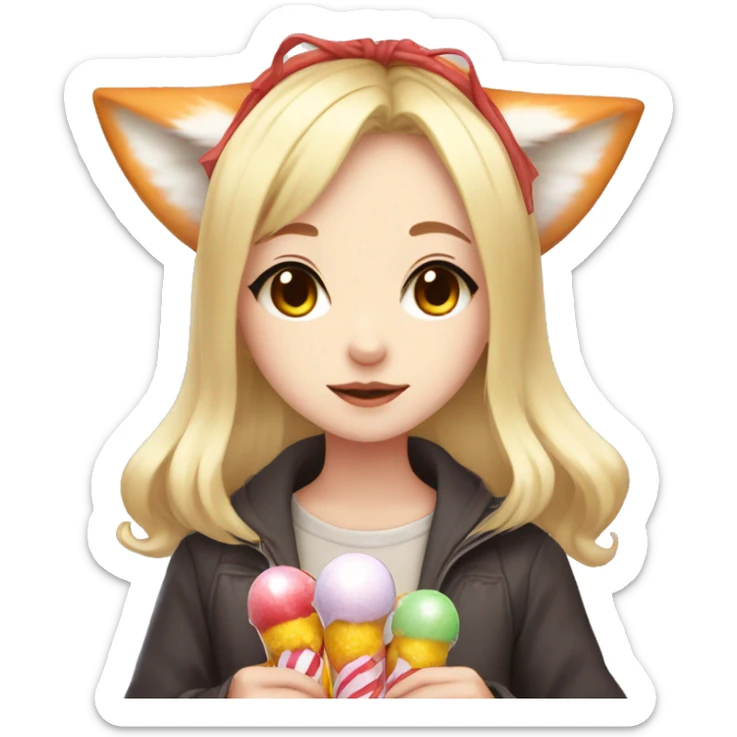 Anime chibi girl blonde with candy in the hair and fox ears  sticker