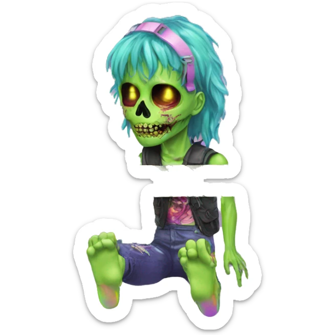 .Zombie_ Vaporwave black holographic oilslick zombie unicorn yellow caution tape sticker