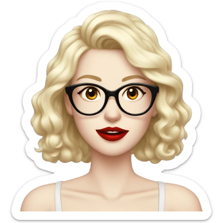 Sexy, pale skin, red lips, glasses sticker
