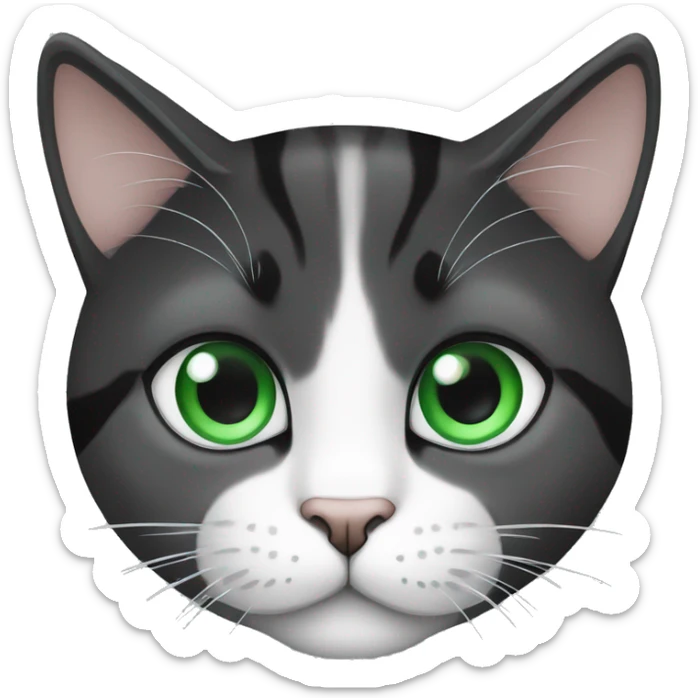big fat cat black and white with green eyes and a small white cat with blue eyes sticker