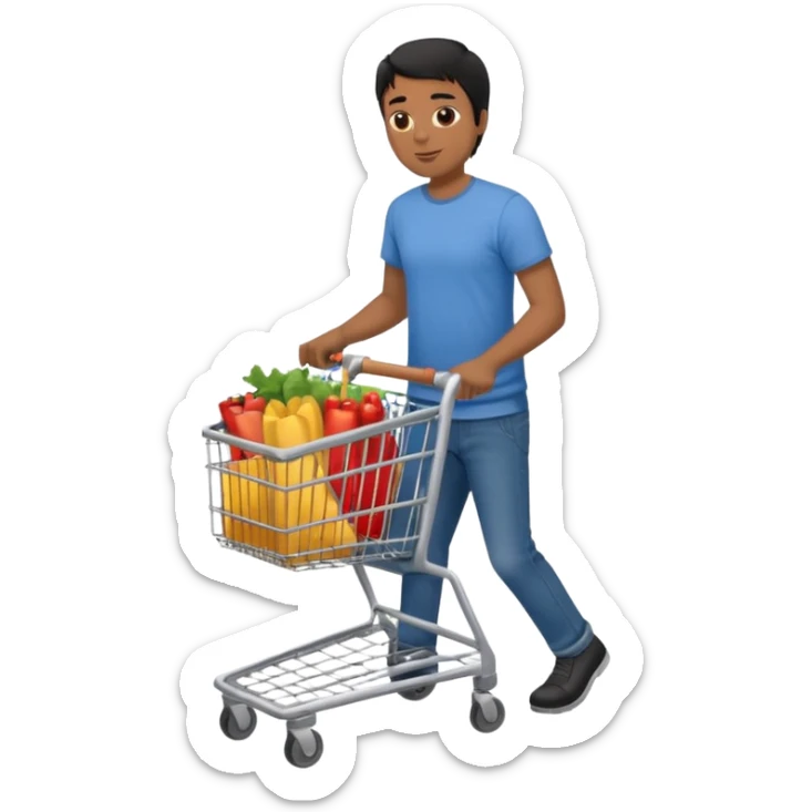 man-with-a-shopping-cart-full-body black hair brown skin sticker