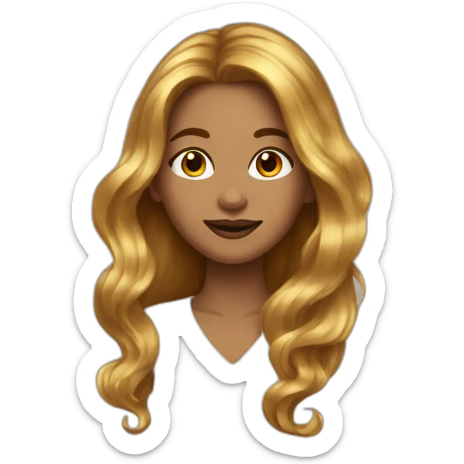 Woman high cheek light braun gold long voluminous hair sticker