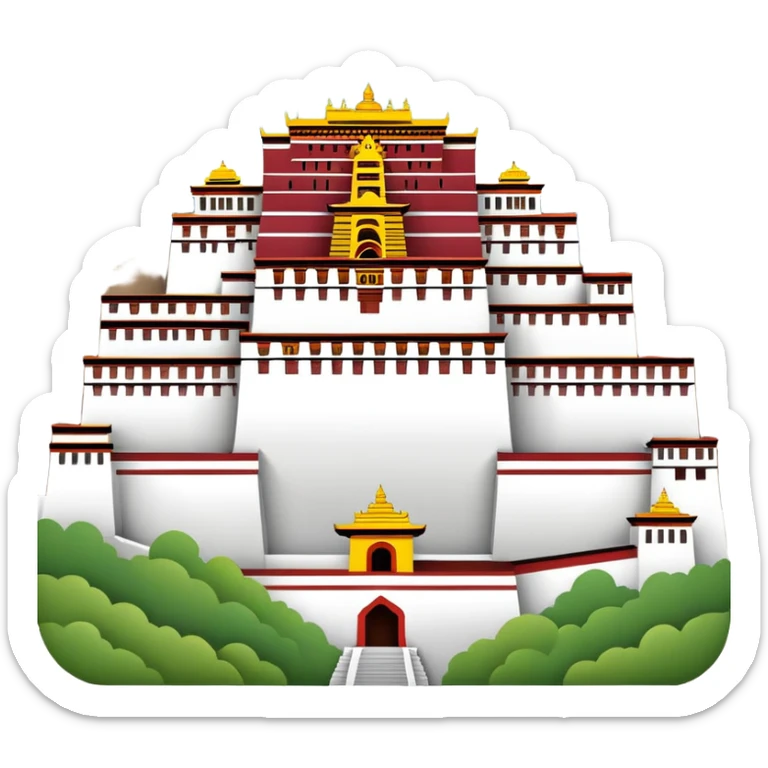Potala Palace super simplified cute emoji style with bold outlines bright colors cartoon Tibetan building sticker