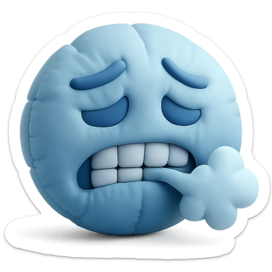 cold emoji with soft plush look, frosty breath, blue tones sticker