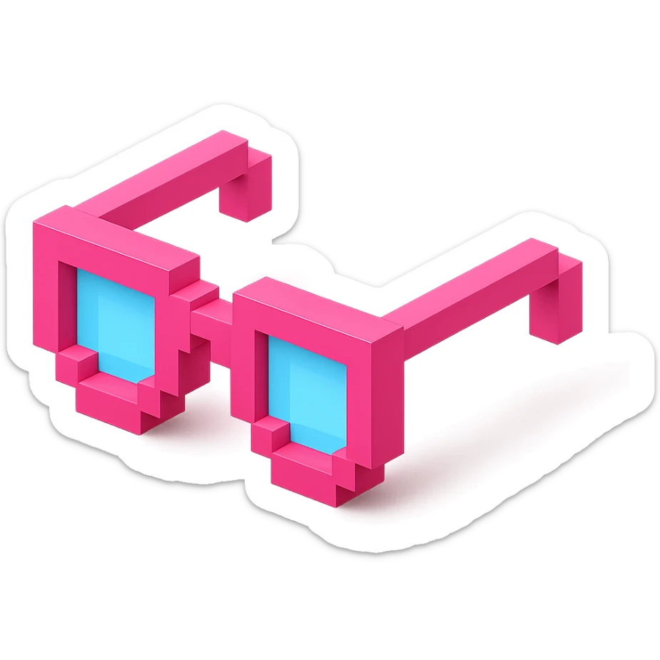 Voxel-style pink glasses, simple and clear sticker