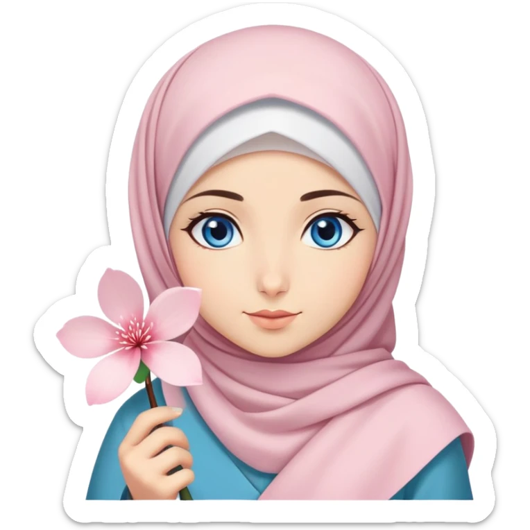 Turkish beautiful finish Konya girl blue eyes with hijab islamic dress and had on her hand sakura sticker