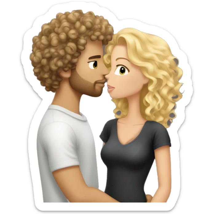 curly wavy hair hunk white man with scruff kissing pretty blonde woman sticker