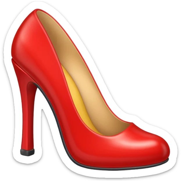 Generate a high-quality 3D cartoon-style emoji of a red high-heeled shoe, realistic shading, smooth gradient colors, rounded and cute appearance, simple white background, high-resolution. sticker