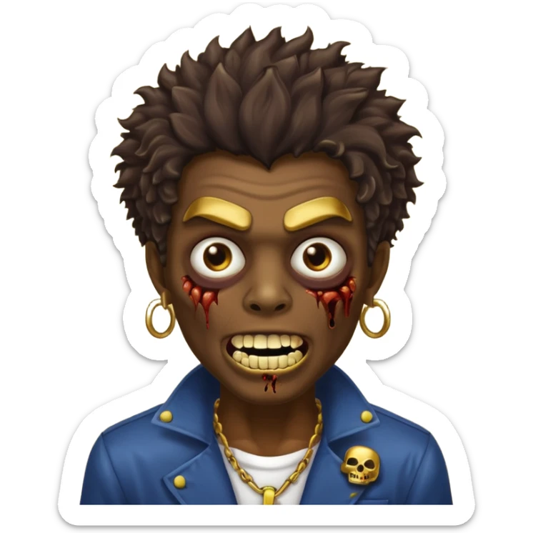 faça um homem zumbi, de cabelo crespo mostrando o dente de ouro sticker