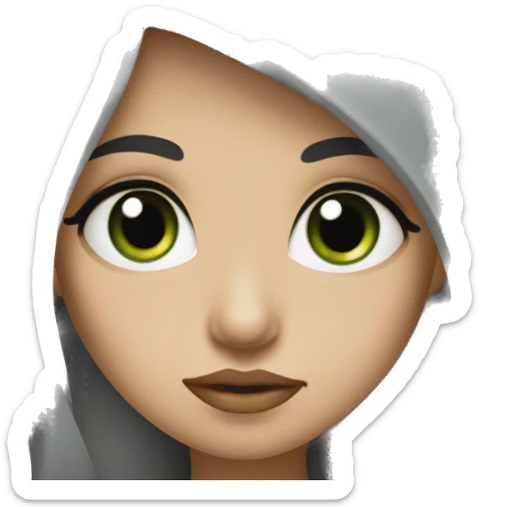 A girl with long black hair with big green eyes and big lips sticker